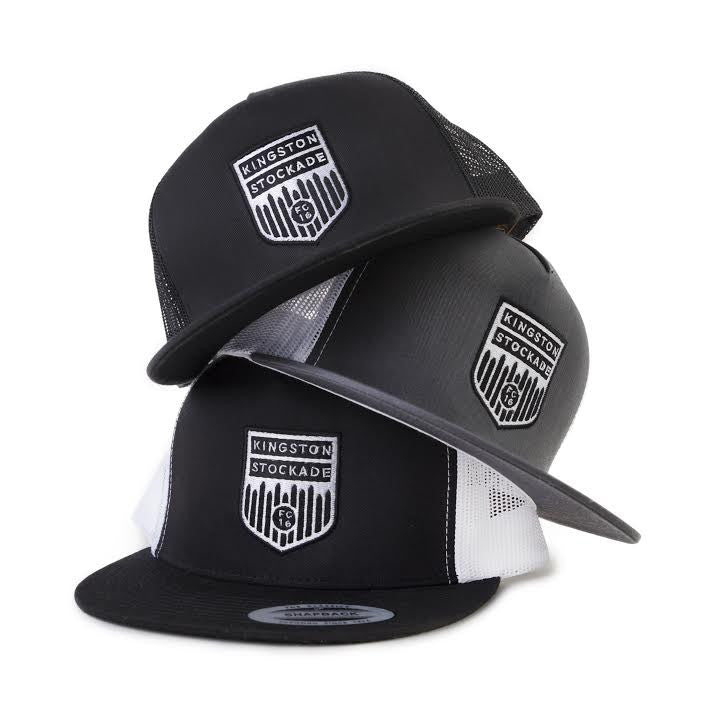 Stockade FC "Crest" Trucker Hat – Black mesh / Charcoal front