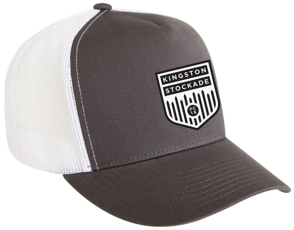 Stockade FC "Crest" Trucker Hat – Black mesh / Charcoal front